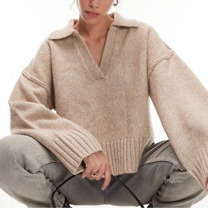 Topshop knitted ribbed collar crop sweater